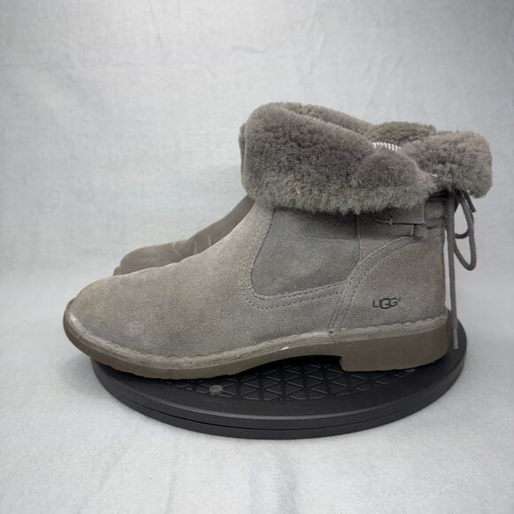 Ugg Naiyah Lace Back Genuine Shearling Boot Gray Suede Womens Size 8 - Picture 3 of 6